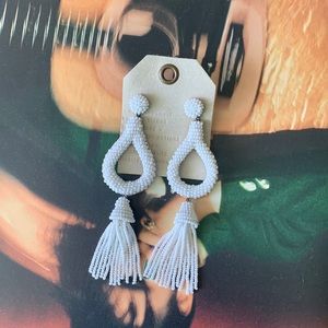 Anthropologie White Beaded Tassel Earrings